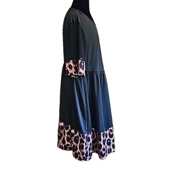 Black & leopard animal print slip over dress easy care Plus 2XL elastic waist - Picture 2 of 11